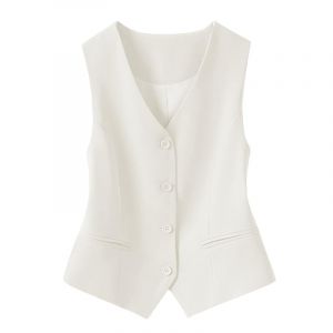 KYUERWK Gilet Sans Manches Femme,Gilet Entièrement Doublé pour Costumes De Fête pour Femmes, Mode Sans Manches, Col En V, Haut Court, Costume D'Été, Élégant, Slim, Rétro, Veste De Fête, Blanc Crèm (dashuai EU, neuf)