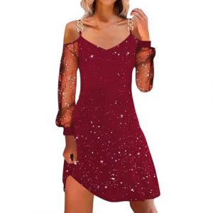 Robe Femme Pour Noel Robe d'automne pour femme avec col en V en mousseline de soie, robe trapèze à manches longues bouffantes, robe décontractée robes de princesse adulte jupe tulle noire fille (BAULMD（90% Big Promotion Without Discount Code ）, neuf)