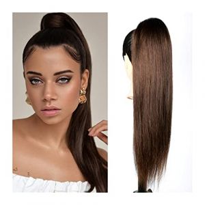 Extension de queue de cheval 12-26 "pince à cheveux brésilienne Remy dans les cheveux raides queue de cheval postiche longue queue de cheval extensions brun foncé droite cordon queue de cheval cheveux (hailiangwufeng, neuf)