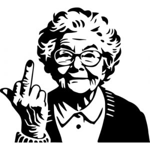 Autocollant de transfert de vieille femme avec doigt d'honneur pour moto, ordinateur portable, r&eacute;frig&eacute;rateur, mur, porte, poubelle, bagages (Andreas Fischer Design, neuf)