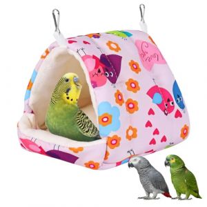 Lit pour oiseau pour cage d'hiver chaud avec crochet de suspension - Accessoires de cage pour petits oiseaux, perruches, calopsittes, calopsittes, conures, hamster (rose, S) (Fnaobai, neuf)