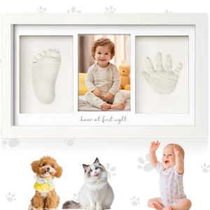 Brateuanoii Kit d'Impression de Cadre Photo, Cadre Photo en Bois Kit d'Empreintes M&eacute;morables, Ensemble d'Empreintes de Mains et de Pieds de B&eacute;b&eacute;, Kit Empreinte Bebe pour Cadeau Bebe Naissance (Brateuanoii, neuf)
