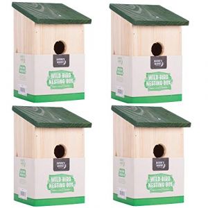 4 nichoirs en bois pour petits oiseaux, mésange bleue, rouge-gorge, moineau (Quickdraw Stationery UK, neuf)