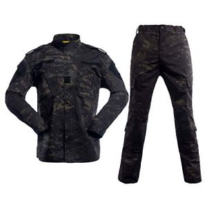 LANBAOSI Uniforme Tactique Homme Combat Chemise Militaire Veste et Pantalon Militaire Paintball Ensemble ACU de Chasse dans Les Bois Camo (LANBAOSI, neuf)