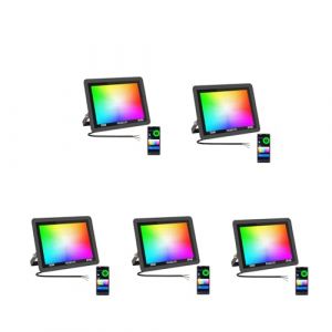 JBdusn 50W Projecteur LED RGB d'extérieur, 5pcs Projecteur Intelligent RGBCW Couleur avec Contrôle par Application Bluetooth, Spot LED d'extérieur à changement de couleur et intensité variable (Yixi Lighting, neuf)