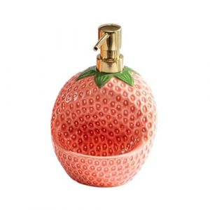 Distributeur de lotion Distributeur De Savon En C&eacute;ramique &Agrave; La Fraise Avec Porte-&eacute;ponge, Flacon Pompe Lotion Rechargeable Et 2 1 For Cuisine Maison Bouteille de savon multi-usages(Pink) (JanTeresa, neuf)