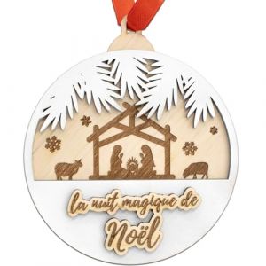ERNESTINE - Boule de No&euml;l personnalis&eacute;e cr&egrave;che - Boule de no&euml;l Famille et Couple Homme et Femme - d&eacute;coration No&euml;l Traditionnelle cr&egrave;che - id&eacute;e Cadeau personnalis&eacute; Couple no&euml;l - Boule Sapin en Bois (Ernestine et Castagnou, neuf)
