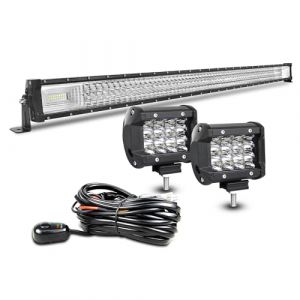 AUXTINGS 132cm 675W 3 rangées Barre Rampe LED,2x 10cm Phare de Travail 12V Projecteur Etanche Feux Antibrouillard Led Feux de Travail Avec câblage pour Voiture Camion Tracteur SUV Bateau,IP67 (AUXTINGS-EU, neuf)