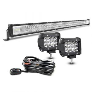 AUXTINGS 132cm 675W 3 rangées Barre Rampe LED,2X 10cm Phare de Travail LED 12V Projecteur LED Etanche Feux Antibrouillard LED Feux de Travail avec câblage pour Voiture Camion Tracteur SUV Bateau,IP67 (AUXTINGS-EU, neuf)