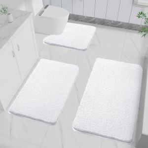 LUOJINYI Lot de 3 tapis de bain antidérapants, doux, absorbant l'eau, en microfibre, pour la salle de bain, lavable en machine, pour baignoire, douche et salle de bain (blanc) (IULIAN CACAN RUIF S.R.L., neuf)