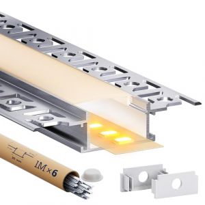 Profilé Alu pour Ruban LED 1m 6 Pièces – Rail LED avec Diffuseur LED Blanc Opale – profilé led encastrable Placo pour un Éclairage Doux et Homogène – Compatible Bandes led ≤20 mm (SA01, 1M 6 pièces) (YADIANNA LIGHTING, neuf)