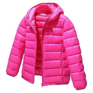 L SERVER Doudoune Enfant Garçon à Capuche Chaud Coupe-vent Manteau Fille Elégante Légère Veste Sport Blouson Hiver Vêtements, Rouge Rosé, 12-13 ans (LSERVER, neuf)