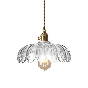 S-Cevada Lampe &agrave; Suspension en Cristal Lotus, Abat-jour en Verre Vintage Industriel Luminaire Suspendu E27 Finition Laiton Lustre 1 Lumi&egrave;re (Transparent) (Lizhisongshop, neuf)