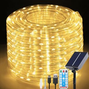 Fonysien 20M 200LEDs Tube de Lumi&egrave;re Solaire Ext&eacute;rieure, &Eacute;tanche Guirlande Tube Solaire & USB avec 8 Modes T&eacute;l&eacute;commande LED Guirlande Lumineuse Tube pour No&euml;l Mariage Jardin Piscine (Fonysien, neuf)