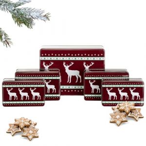 Brandsseller Lot de 5 bo&icirc;tes &agrave; biscuits en m&eacute;tal &ndash; Bo&icirc;tes de No&euml;l avec couvercle, bo&icirc;tes de conservation alimentaires pour biscuits, g&acirc;teaux et p&acirc;tisseries &ndash; Design Bordeaux Renne (brandsseller, neuf)