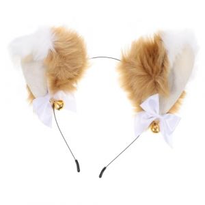 Mobestech Bandeau D'oreille Peluche Cosplay Avec Cloche, Taille Standard, Oreilles De Renard Pli&eacute;es Camel Et Blanches, Accessoire Costume Pour Filles, F&ecirc;te Costum&eacute;e Halloween (Cash Liu, neuf)