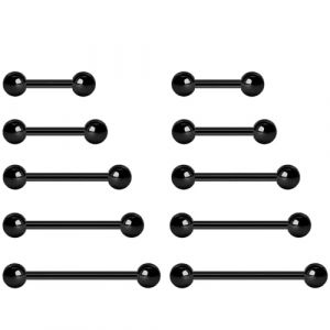 NewkeepsR 5 paires 2.0mm acier plaqu&eacute; noir filet&eacute; ext&eacute;rieurement anneau de langue mamelon Barbell Bar corps Piercing 8mm 10mm 12mm 14mm 16mm (NewkeepsR piercing, neuf)
