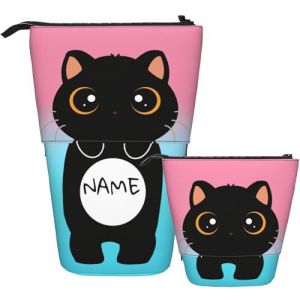 OMNRELM Trousse &agrave; crayons personnalis&eacute;e avec nom, joli porte-stylo panda kawaii avec texte, trousse t&eacute;lescopique r&eacute;tractable, cadeau personnalis&eacute; pour enfants, gar&ccedil;ons et filles, chat, kawaii (MiLianSi, neuf)