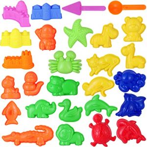 TOYANDONA Outils de Moules &agrave; Sable Mini Jouets de Bac &agrave; Sable 27Pcs Ensemble D'activit&eacute;s de Moule avec Ch&acirc;teau Fruits Oc&eacute;an Et Animaux Compatible avec n'importe Quel Sable de Moulage (Elitabert, neuf)