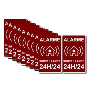 LOT de 10 Plaques alarme PVC acrylique GRAVURE &eacute;paisseur 1.6mm de dimensions 40x25mm dissuasif pour propri&eacute;t&eacute; priv&eacute;e et maison - adh&eacute;sif au verso - r&eacute;sistant intemp&eacute;ries et UV - pas de stickers (Ideevecto, neuf)