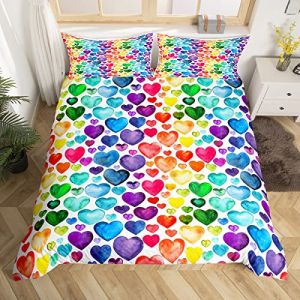 Homemissing Love Heart Parure Housse de Couette Couple Color&eacute; Love Heart Pattern Parure de Lit 140x200cm Arc-en-Ciel Heart Housse de Couette for Enfants Microfiber D&eacute;cor de Chambre (Bofanshangmao, neuf)