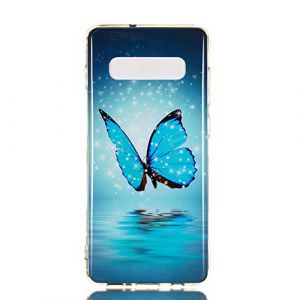 DasKAn Lumineux Silicone Coque pour Samsung Galaxy S10 Plus,Fluorescent Lumineuse dan Le Noir Motif Color&eacute; Ultra Mince Souple Housse Arri&egrave;re Flxible TPU &Eacute;tui de T&eacute;l&eacute;phone,Papillon Bleu (DasKAn-EU, neuf)