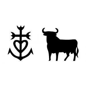 Lot de 2 stickers en vinyle adhésif pour la voiture, la moto, la maison, ... Une croix de camargue et un taureau. (ADP shop, neuf)