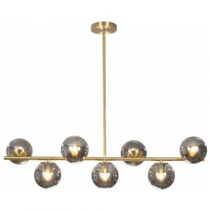 KCO Lighting Lustre Globe Sputnik du Milieu du Siècle, Luminaire Suspendu Linéaire en Laiton Doré, Lustre Sphérique en Verre Fumé à 7 Lumières pour îlot de Cuisine, Salle à Manger (Éclairage KCO, neuf)