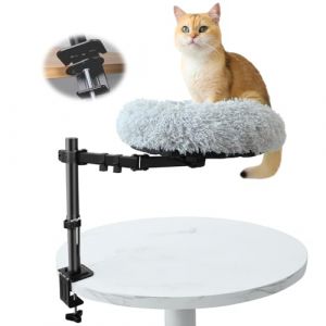 HengLiSam Support de Lit pour Chat en Bois de 40,6 Cm avec Support Surélevé Rotatif en Métal, Coussin Confortable en Peluche Douce pour Bureau, Salle D'Étude, Salon, Travail À Domicile pour Chats (Double Rainbow Store, neuf)