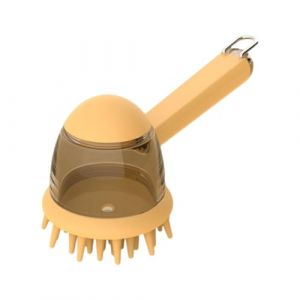 JFb795 Brosse de bain confortable avec distributeur de savon, outil de nettoyage ergonomique pour le bain, le lavage et le massage (jaune, 28 x 18 cm) (H.eternal, neuf)