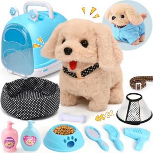 Tacobear Chien Jouet Enfant avec Mallette de Transport Manteau Laisse, Peluche Chien Robot Qui Marche et Aboie Animaux Électronique Interactif Jouet pour 3 4 5 6 Ans Fille Garçon Cadeau (Tacobear EU, neuf)