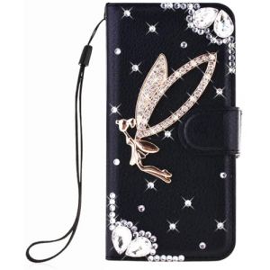 BLOTECH Etuis Compatible avec Redmi Note 14 Pro+ 5G Paillettes 3D Etui Cuir Housse Coque Bling Portefeuille Wallet PU &Eacute;tui en Cuir Flip Noir Motif Strass Diamants 3D Ange Flip Housse (Bolong, neuf)