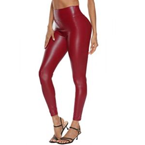ORANDESIGNE Leggings Sexy en &eacute;tirement Cuir Synth&eacute;tique PU Leggings Aspect Cuir Pantalon PU Cuir Sexy Leggings Danse Pantalon A Rouge XXL (ORANNER EU, neuf)