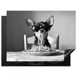 KitchenYeah&copy; Protege Plaque Tapis Pour Induction 70x52 cm Deco Cuisine Protection Vitroc&eacute;ramique Pour Cuisiniere Chihuahua - Chien - Lunettes de soleil - Humour - Noir - Blanc - Spaghetti (KitchenYeah, neuf)