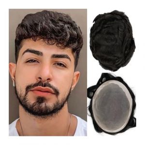 Courte Perruque pour Homme Afro crépus bouclés hommes toupet 4MM naturel noir remplacement de cheveux humains homme perruque postiche unité Super Durable délié naturel Homme Perruque Synthétique ﻿(Nat (zjyouzhou, neuf)