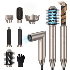 UKLISS 6 en 1 Air Brush Brosse Chauffante Brushing Brosse Soufflante Hair Air Styler Sèche Cheveux Boucleur a Cheveux Sèche Cheveux à Air Chaud Fers à Friser à Air Cadeaux pour Femme, Or (ukliss beauty, neuf)