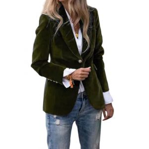 Tomwell Blazer Femme en Velours C&ocirc;tel&eacute; &agrave; Manches Longues Veste Costume &agrave; Revers Business Devant Ouvert Manteau A Arm&eacute;e Verte S (Joke and I, neuf)