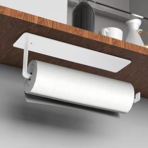 Drucilla Porte Essuie Tout Auto-Adh&eacute;sif, Porte Sopalin Rouleau Support pour Papier Cuisine, Support Essuie-Tout D&eacute;rouleur Mural sans Per&ccedil;age pour sous l'Armoire/Salle de Bain, M&eacute;tal 26cm Blanc (God Meis, neuf)