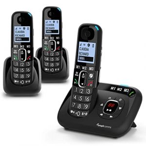 Amplicomms BigTel 1583 Trio, t&eacute;l&eacute;phone DECT sans Fil &agrave; Grosses Touches, r&eacute;pondeur, Trois combin&eacute;s, Audio-Boost, sonneries puissantes, Compatible avec Les Aides auditives (CHILLAX CARE, neuf)