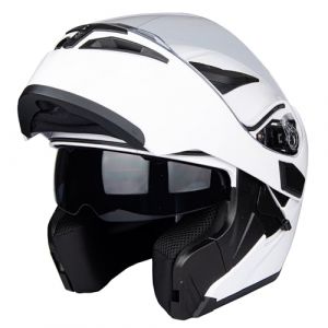 Casque de Motocyclette &agrave; Double Pare - Soleil Casque de Motocyclette modulaire &agrave; Double Pare - Soleil (Large, Blanc) (JieKai Helms, neuf)
