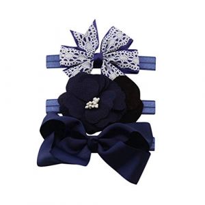 DAY8 3 Pcs Bandeau Cheveux Bébé Fille Baptême Hiver Fleur Bandeau Bébé Fille Naissance Cérémonie Photographie Noeux Enfant Headband élastique Fête Cadeau Naissance Bébé Anniversaire Pour 0.5-8 Ans (SoLu DAY8, neuf)