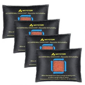 Déshumidificateurs pour voitures réutilisables–Lot de 4 x 500 g pour voiture,camping-car,coffre à armes,etc.,avec indicateur,Absorbeur d'humidité réutilisable avec indicateur,Sacs déshumidificateurs (WECALL, neuf)