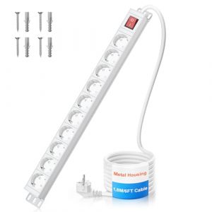 Ohuo Multiprise avec Interrupteur 10 Prises, Bloc Multiprise 10 Prises Parafoudre et Surtension, Aluminium, Câble de 1,8 m, 16A 3680W (Ohuo-JM, neuf)