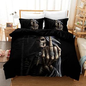 AVJWWD T&ecirc;te de Mort Housse de Couette,Parure de lit Motif cr&acirc;ne Gothique avec 2 taies d'oreiller 50 x 75 cm,3D Skull Microfibre Housse De Couette avec Fermeture &Eacute;clair (01, 200 x 200 cm) (XINSHIYU-US, neuf)