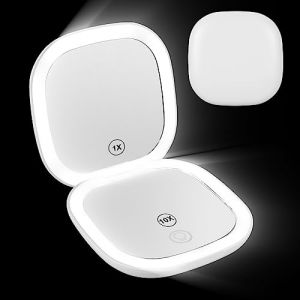 Miroir Compact avec Lumière LED, Miroir grossissant Lumineux de Poche Rechargeable et Pliable, Portable Miroir Maquillage, Miroir de Voyage, Double Face, Petit Miroir de Poche (Zymblingst, neuf)