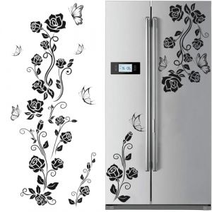 TOARTI Rose Stickers Cuisine,Noir Fleur Vigne Stickers Muraux,Réfrigérateur en PVC Papillon Autocollant Murales,Art Décor pour Placard Maison Cuisin (TOARTI-EU, neuf)