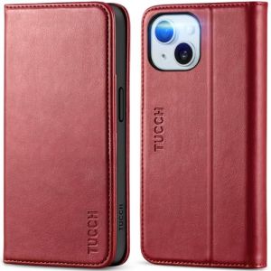 TUCCH Etui pour iPhone 15 5G, Coque [RFID Blocage] Portefeuille Housse TPU Emplacements pour Cartes, Cuir Synthétique Fonction Stand Protection Totale pour iPhone 15 (6,1 Pouces, 2023) - Rouge Foncé (EC-GLOBAL FR, neuf)