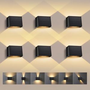 T-SUN Applique Murale Exterieur Solaire, 6 Pi&egrave;ces R&eacute;glable Haut & Bas Lampe Solaire Murale Exterieur, 3000K &Eacute;tanche Puissant Applique Solaire pour Mur, Cl&ocirc;ture, Jardin Patio, Terrasse (T-SUNLED, neuf)
