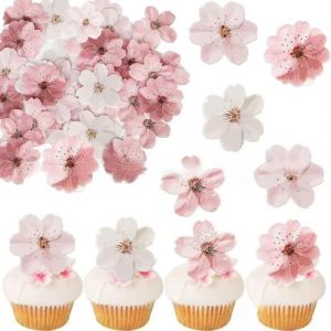 60 Pi&egrave;ces G&acirc;teau De Fleur De Cerisier Comestible Toppers en papier de riz Fleurs Comestibles Cupcake Convient pour un joyeux anniversaire un th&egrave;me de mariage la Saint-Valentin (WH Shoping, neuf)