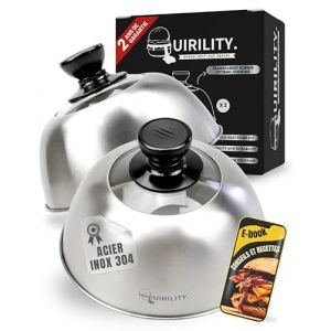 QUIRILITY | 2 Pièces Cloche Plancha Design Premium. Cloche Cuisson Plancha Avec Fenêtre Transparente et Poignée Anti-Brûlure Ergonomique. Cloche Alimentaire Inox Ideale Smash Burger. Cloche Barbecue (ProducTops, neuf)